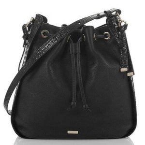 Brahmin "Blair" Genuine Mixed Leather Cinch Close Shoulder Bag Black